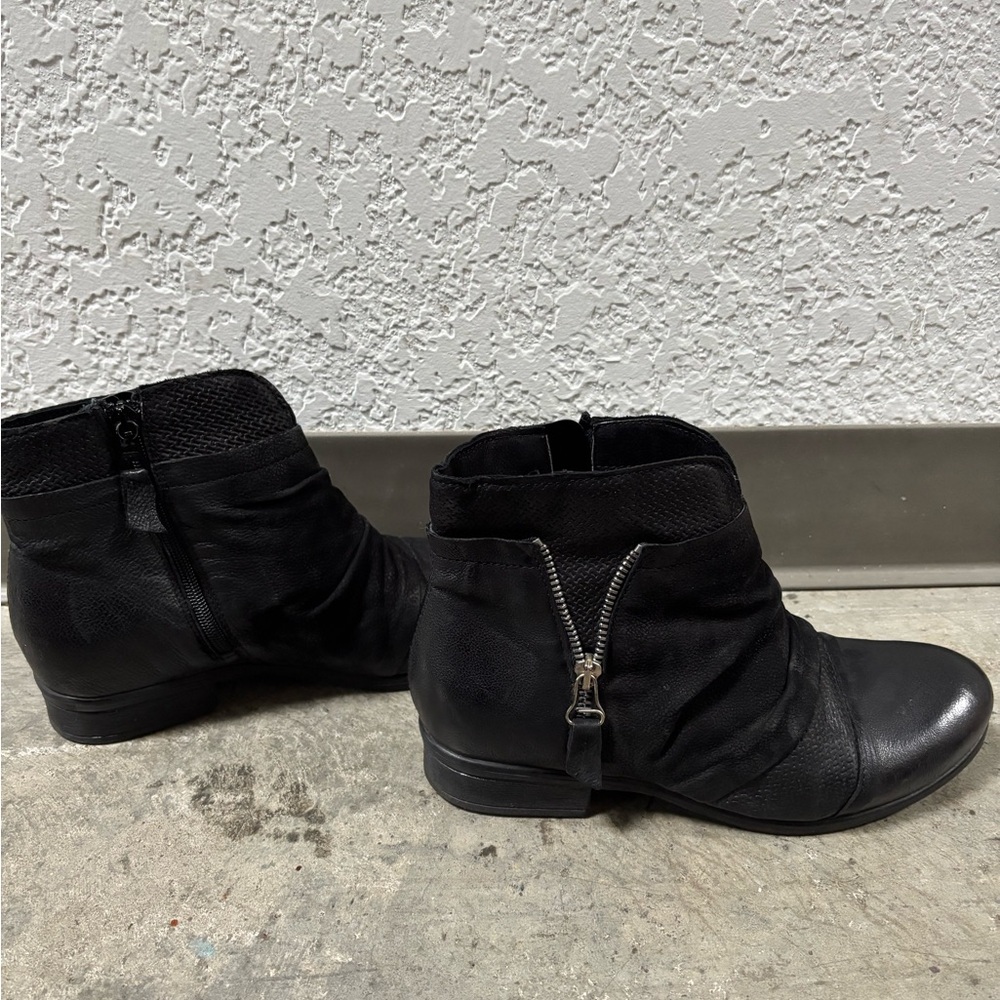 Miz Mooz Black Ankle Booties with Zipper Detail